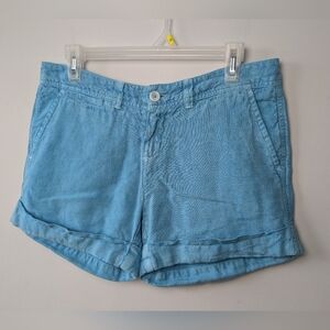 NWT 120% Lino Made In Italy Women Short 100% Linen Blue Size 42 Eur = Medium 32